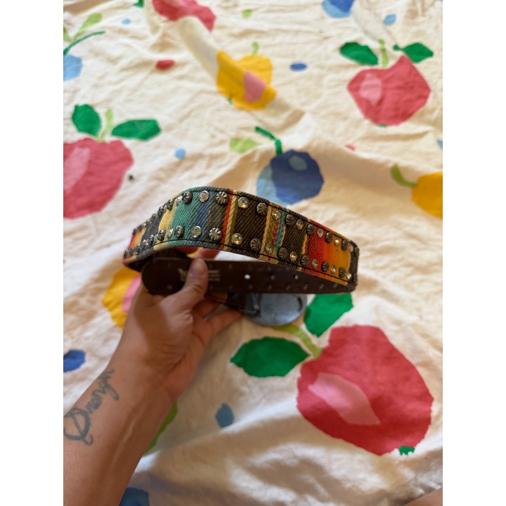 Angel Ranch Girls Western Rhinestone Buckle Multi Color Striped Size 4-5 year - Picture 3 of 6